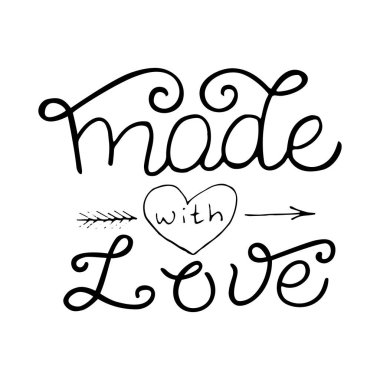 Aşk metninden yapılmış. El yapımı ürün için tipografi imzası. El işi paketi etiketi. Vektör 10.