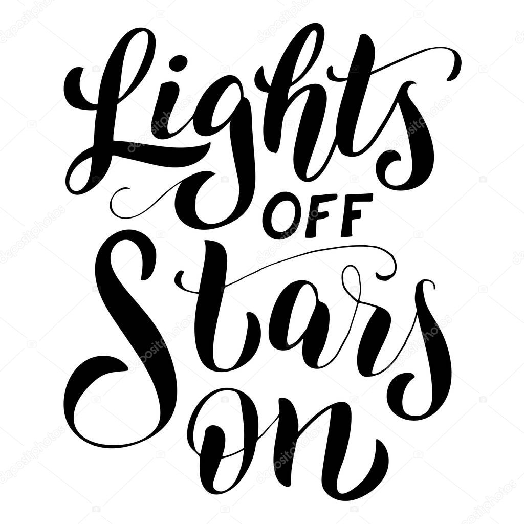 Lights off stars on text poster. Eco lettering banner. Save the planet typography sign concept. Leaflet template phrase. Vector isolated.