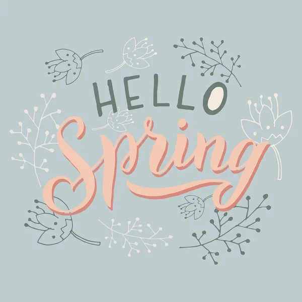 Hola Frase Texto Letras Primavera Diseño Tipográfico Manuscrito Cartel Fuente — Vector de stock