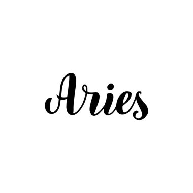 Koç burcu yazı tipi harfleri. El yazısı siyah tipografi metni. Astroloji işaret kartı izole tasarımı. Vektör 10. 