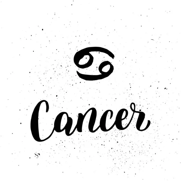 Cancer Zodiac Lettering Sign Handwritten Astological Card Text Typography Font — Stock Vector