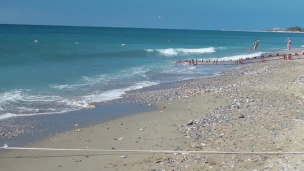 夏の休暇に水波と水泳の人々とペブルビーチ — ストック動画