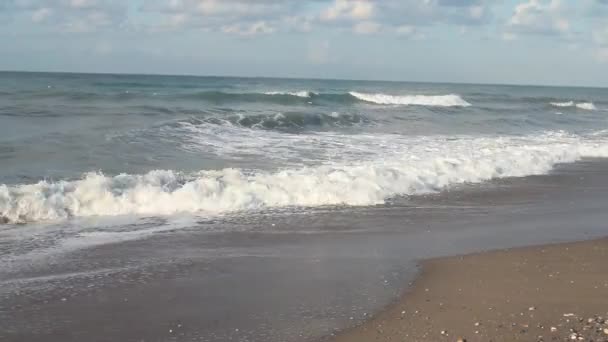 Duże Fale Pianką Morzu Pobliżu Piaszczystej Plaży Lecie — Wideo stockowe