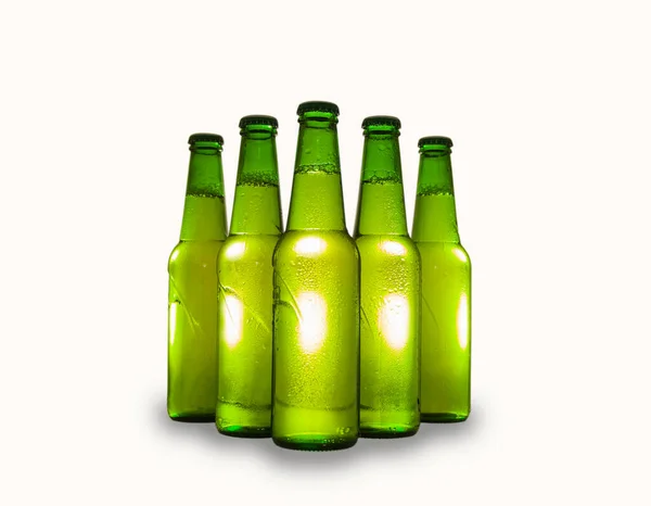 Green Beer Bottles Isolated White Background — Stock Photo, Image