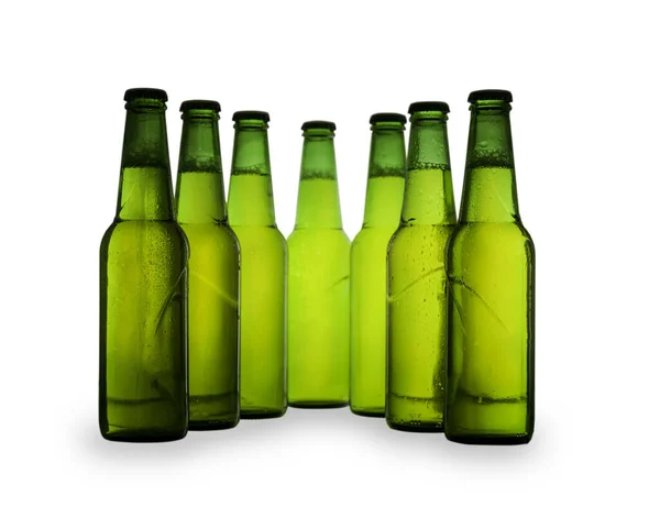 Green Beer Bottles Isolated White Background — Stock Photo, Image