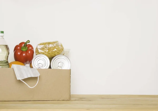 Part Cardboard Box Food Donations Free Space Text Side View — Stock Photo, Image