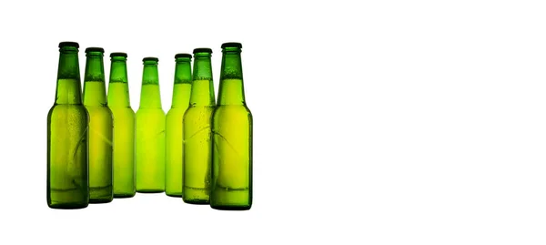 Botellas Cerveza Verde Aisladas Sobre Fondo Blanco — Foto de Stock