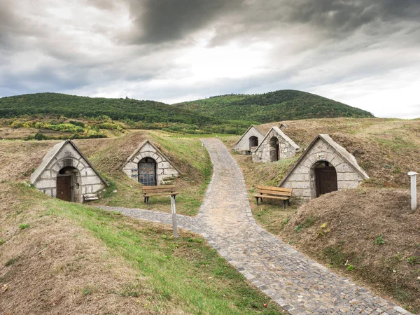 Tradiční Vinné Sklepy Hercegkut Poblíž Region Sarospatak Tokaj Maďarsko Tlačítko Stock Obrázky