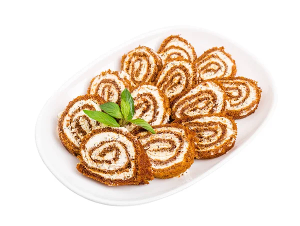 Heerlijk swiss roll met roomkaas. — Stockfoto