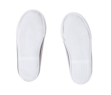 Beyaz bez Ayakkabı Kırmızı şeridi ile.