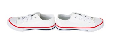 Beyaz bez Ayakkabı Kırmızı şeridi ile.