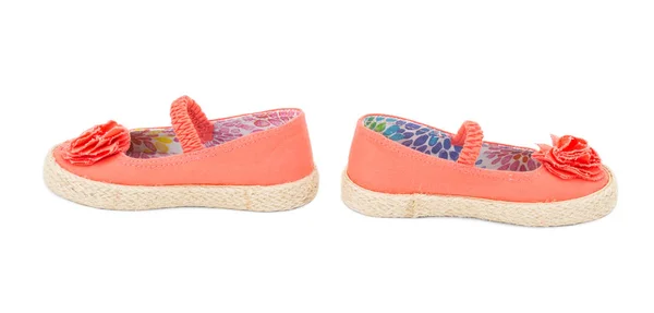 Baby girl orange fabric sneakers. — Stock Photo, Image
