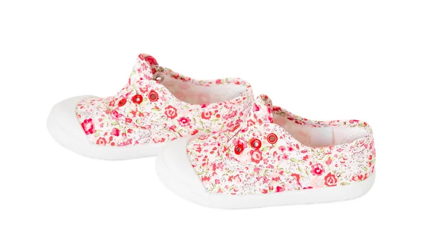 Bebé niña rosa zapatillas con patrón floral . —  Fotos de Stock