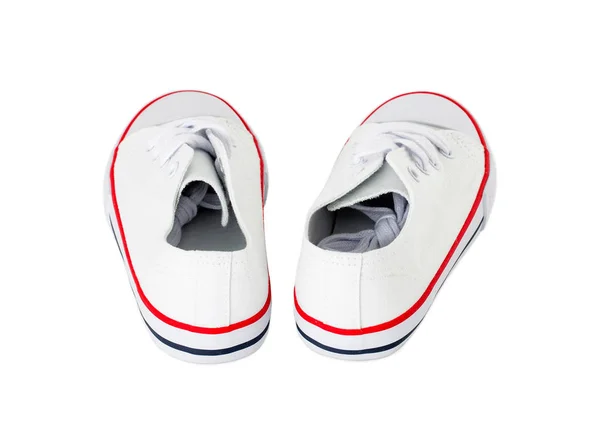 Sapatos de lona branca com faixa vermelha . — Fotografia de Stock