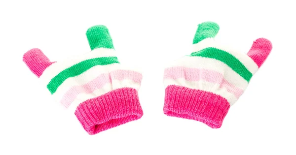 Pink and green wool mittens. — Stock Photo, Image