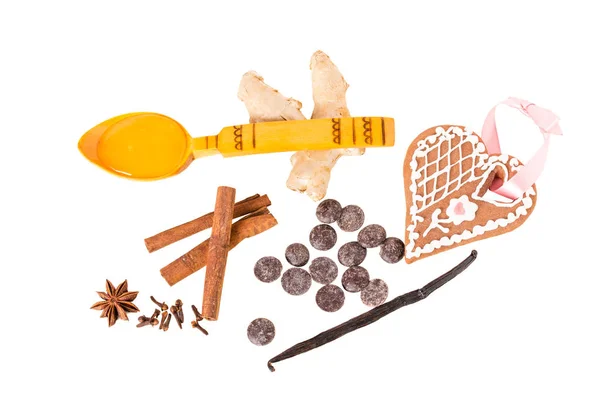 Chocolate and spices for christmas mulled wine. — Stock Photo, Image