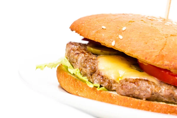 Hamburguesa de carne con papas fritas. — Foto de Stock