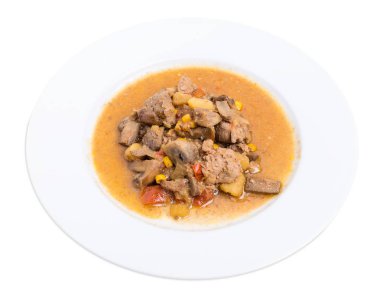 Haşlanmış tavuk karaciğer mantar ve patates.