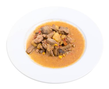 Haşlanmış tavuk karaciğer mantar ve patates.