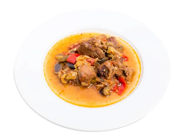 Stewed pork with eggplant and paprika. — Stock Photo, Image