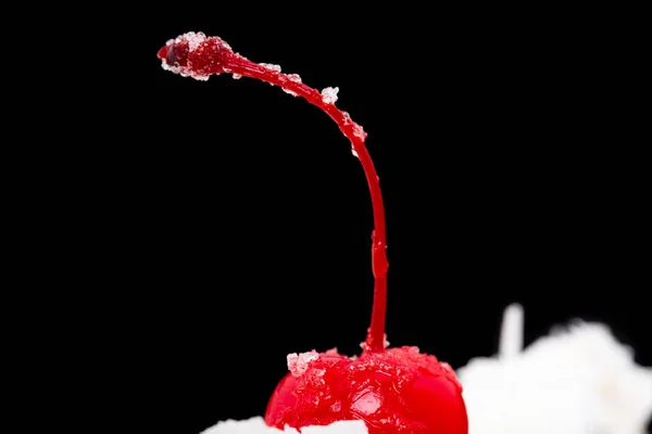 Cocktail cherry on top of delicious cake. — Stock Photo, Image