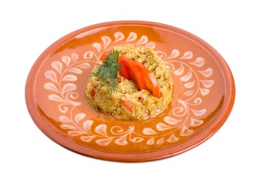 Domates ile kıyılmış patlıcan ızgara.