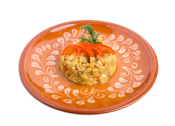 Domates ile kıyılmış patlıcan ızgara.