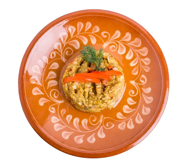 Domates ile kıyılmış patlıcan ızgara.