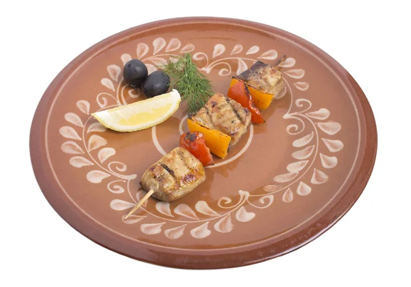 Sturgeon shish kebab con verduras . — Foto de Stock