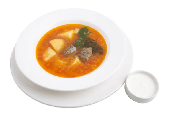 Leckere Fleischsuppe mit Bohnen. — Stockfoto