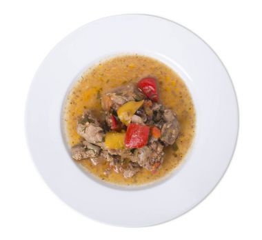 Kızarmış tavuk sebze ve sos ile.