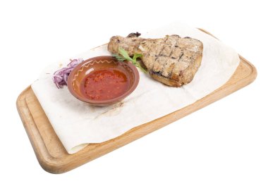 Domates soslu tavuk biftek.