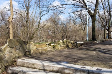 Taş merdiven ve parkın içinden yol.