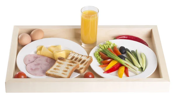 Toasts with vegetables and juice. — Stock Photo, Image