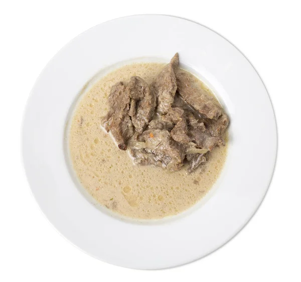 Sliced beef with white sauce. — Stock Photo, Image