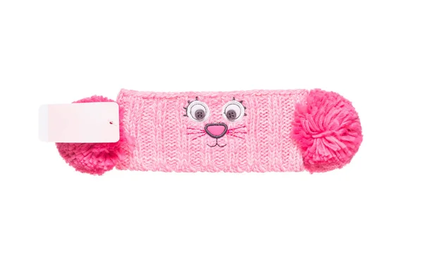 Knitted children's head bandage face of cat. — Stock Photo, Image