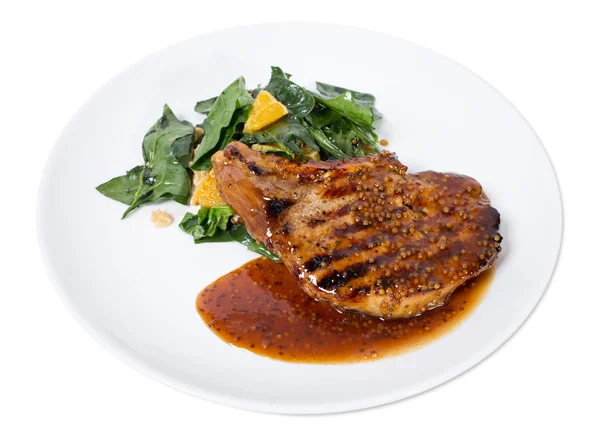 Izgara domuz fileto ıspanak salatası ile.
