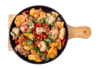 Patates ve kırmızı biber ile Kızartma domuz fileto.