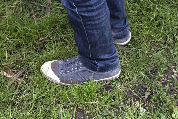 Zapatillas de deporte en la hierba. — Foto de Stock