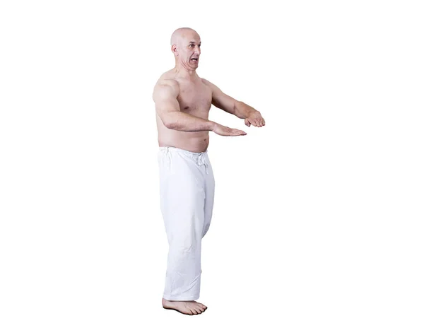 Dorosły sportowiec wykonuje formalne ćwiczenia goju-ryu. — Zdjęcie stockowe