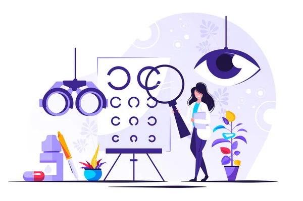 Oftalmólogo Doctor Check Eyesight — Vector de stock