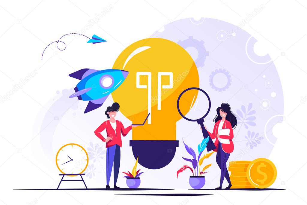 Business Start Up Concept for web page, banner, presentation, social media. Vector illustration, business project startup process, idea through planning and strategy, realization