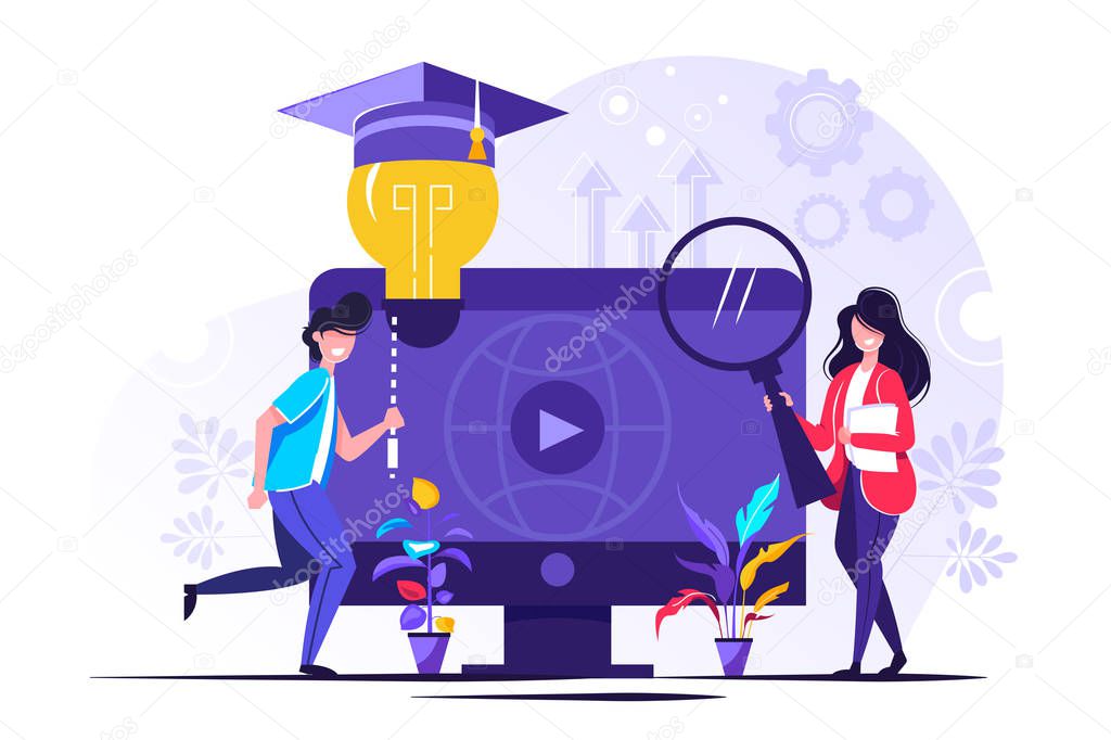 Tech vector illustration. Flat tiny educational