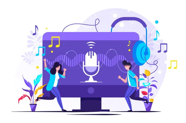 Podcast vektör illüstrasyonu. Minicik e-radyo. 