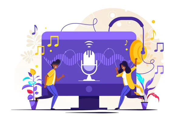 Podcast vektor illusztráció. Lapos kis e-rádió — Stock Vector