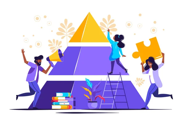 People connect the elements of the pyramid — Stock Vector