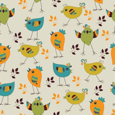 Komik kuşlarla kusursuz desen