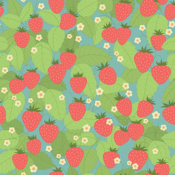 Patrón sin costuras con fresas, hojas y flores . Ilustraciones De Stock Sin Royalties Gratis