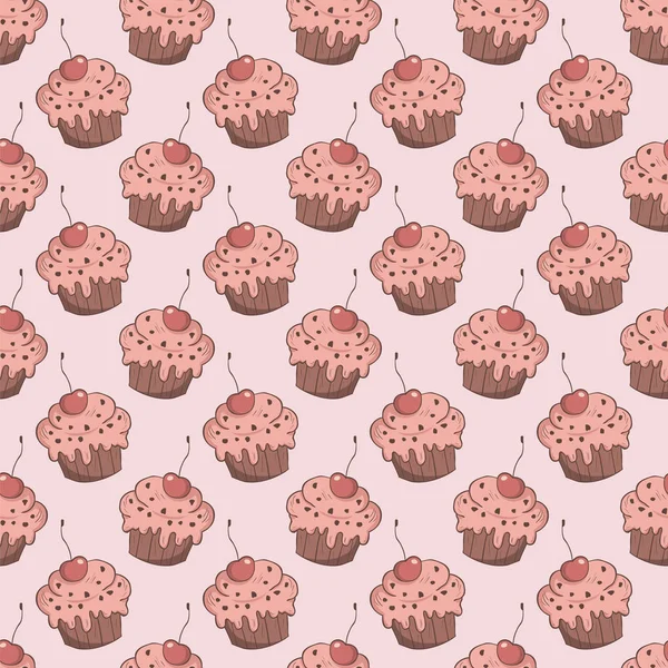Naadloze vector patroon met muffins. — Stockvector