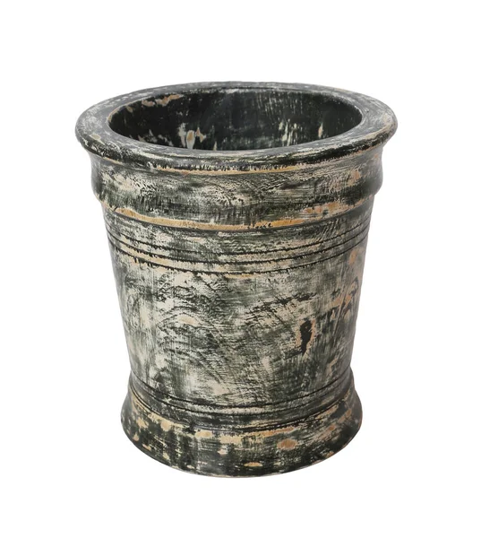 Black Wooden Vase Isolated White Background Details Modern Boho Tropical — Stock Photo, Image